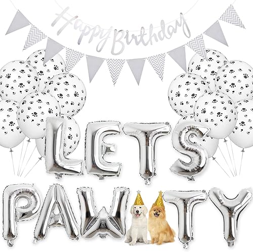 Miniatura 8 de Legendog Globos con estampado de patas, sombrero de cumpleaños de gato, pancarta de feliz cumpleaños, globos de aluminio, decoraciones de letras de