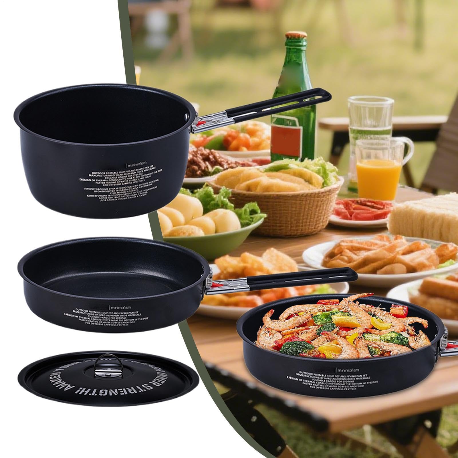 Set pentole da campeggio Attrezzi per Stufare e Friggere | Pentola E Padella Da Campeggio Per Backpacking, Escursionismo, Camper, Picnic, Survival, Caccia, Spiaggia, Famiglia