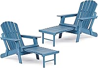 Vista 12 de Juego de 2 sillas Adirondack plegables de madera para exteriores con otomana retráctil, respaldo y tabla de asiento premontados, silla de patio