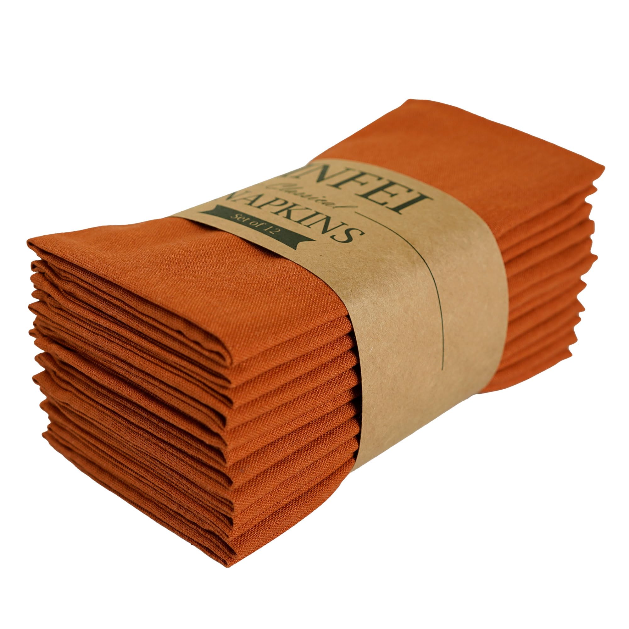 INFEI Solid Color Linen Blended Thin Dinner Cloth Napkins - Set of 12 (40 x 40 cm) - for Events & Home Use (Terra Cotta)