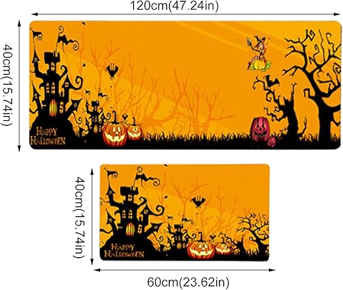 Miniatura 3 de Juego de 2 tapetes de cocina de Halloween, 48 x 16 a 24 x 16 pulgadas, antideslizantes, para otoño, alfombras y tapetes de cocina, tapetes de