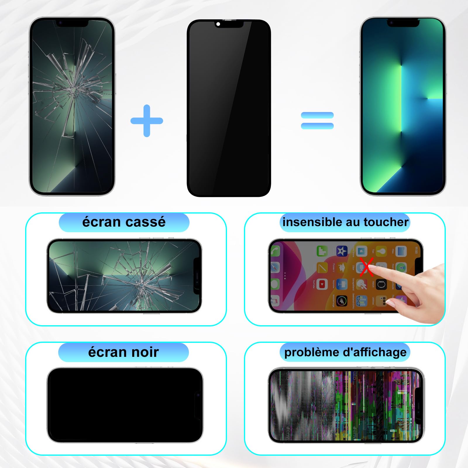 DIGI4U Ecran pour iPhone 14 OLED, Full HD Compatible Face ID Retina 3D Touch True Tone avec Assemblage Digitizer, Kit d’Outils de Réparation et Adhésif Étanche