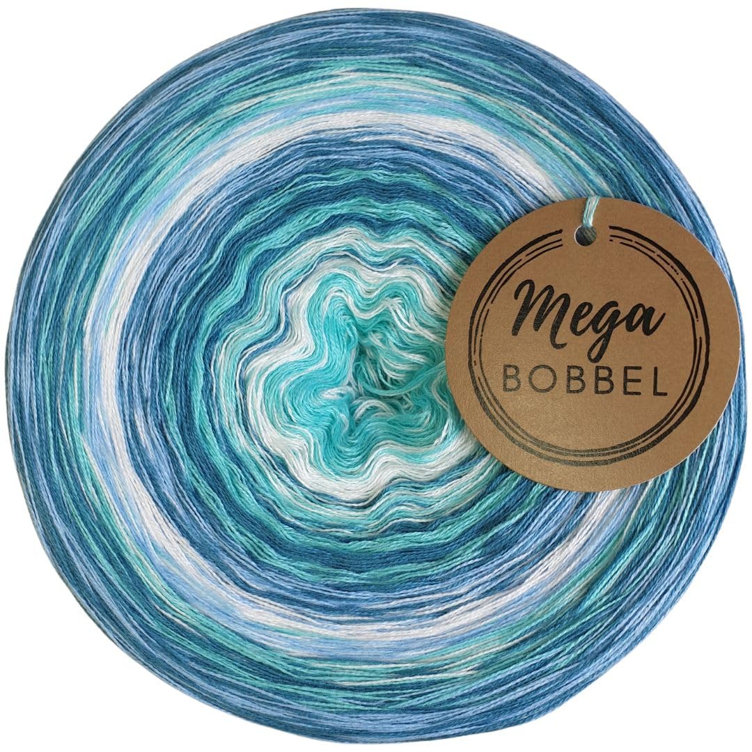 MegaBobbel*Strudel mit Türkis & Blau*A512* (Außenfarbe: Hell Petrol+Aqua) Farbverlaufsgarn - Lace Garn Bobbel Wolle zum Häkeln & Stricken - 50% Baumwolle/50% Polyacryl (4 fädig, 3750m)