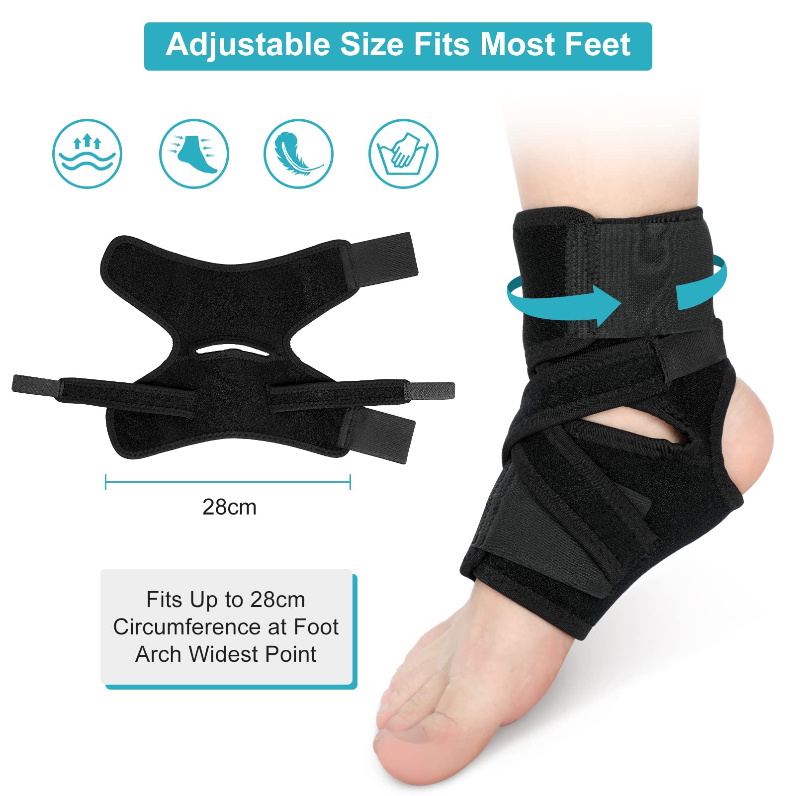 Yosoo Health Gear Knöchelbandage, Verstellbare Kompressionsfuß Orthese Mittelfußbruch, Atmungsaktive Neopren Verstauchung Plantarfasziitis Fußbandage, Sehnen Fersen Bandage für Fuss