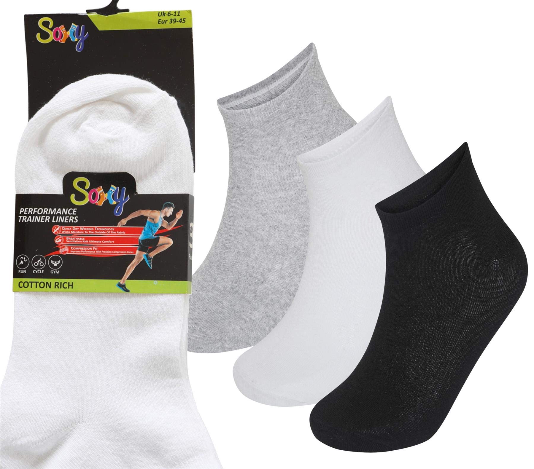 Soxy Men's Multi 24 Pairs Bgw Trainer Socks - 6-11