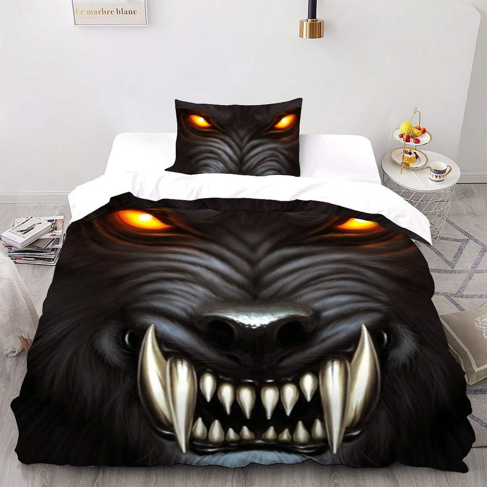 Housse de couette loup 135x200 hypoallergénique en microfibre pour le sommeil apaisé des enfants