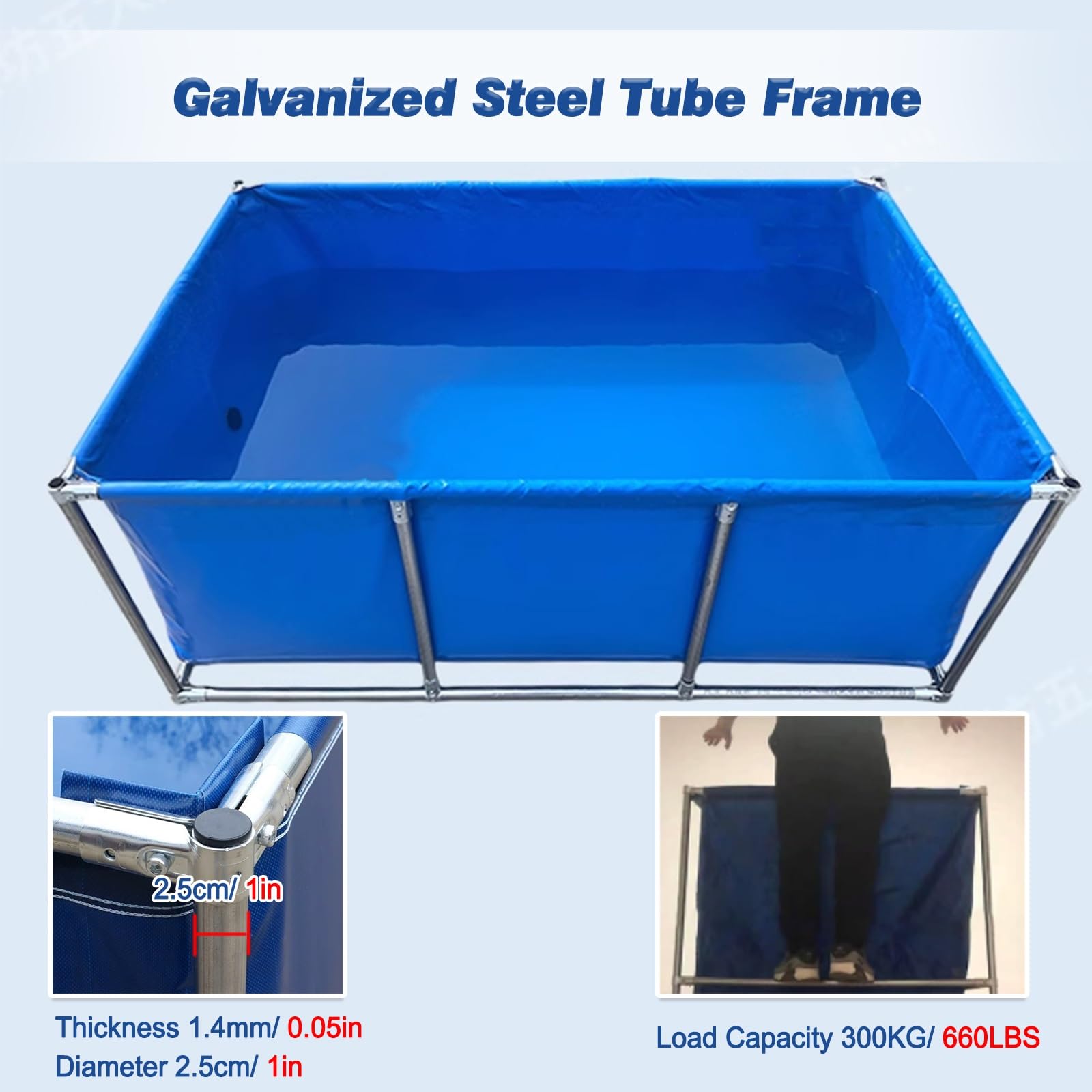 Generico Kit Piscina Fuori Terra Rettangolare con Struttura in Metallo, Piscina per Esterni Adatta alle Famiglie, capacità 1800 Litri, Serbatoi d'Acqua multifunzionali, Anti-Perdita, Altezza 2,6 Pied