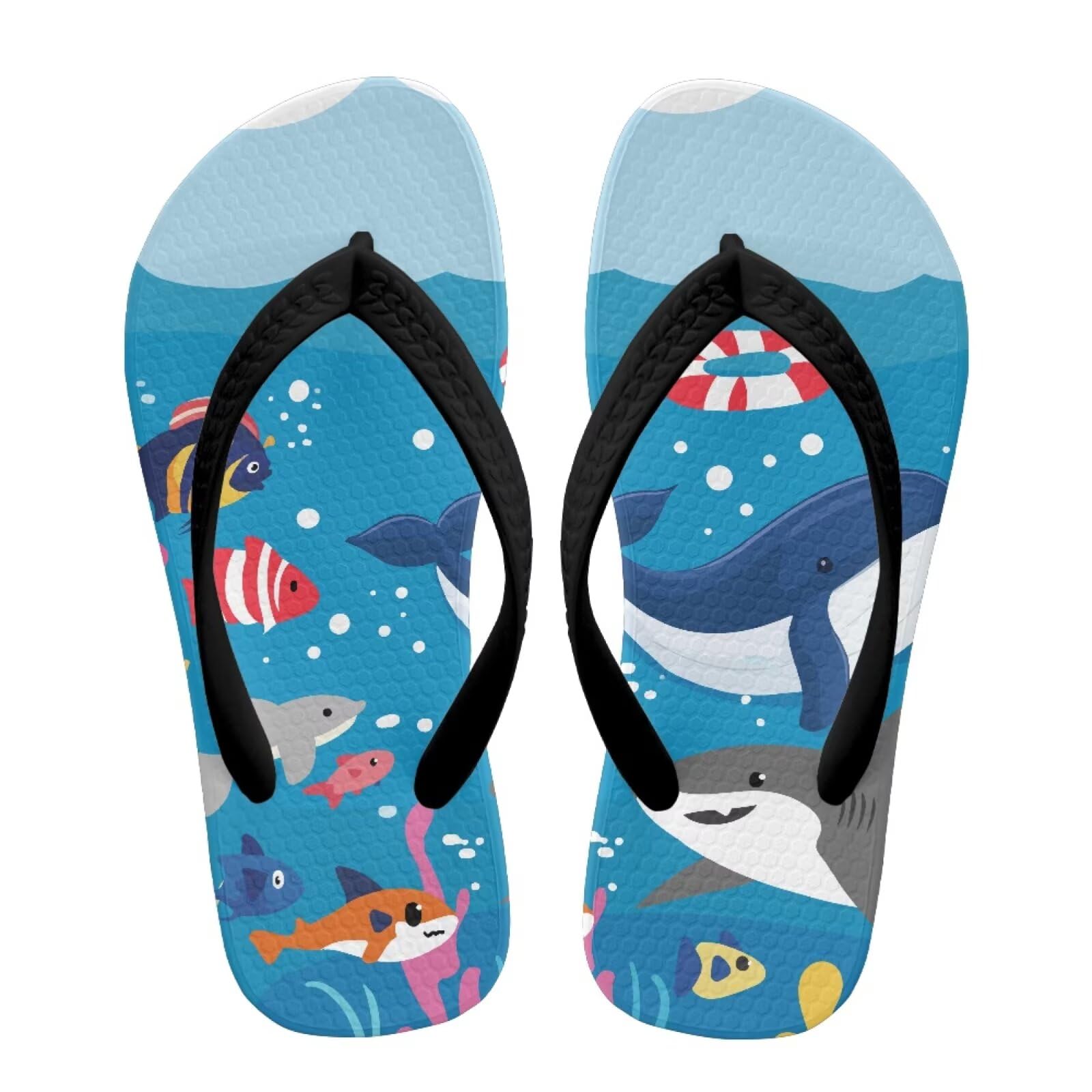 Watdotory Ocean Animals Whale Print Flip Flop Sandal Water Shoes - Beach Slides Slip-on Quick Dry Thong FlipFlops Sandals for Boys (11-12 Little Kids) Size 12.5