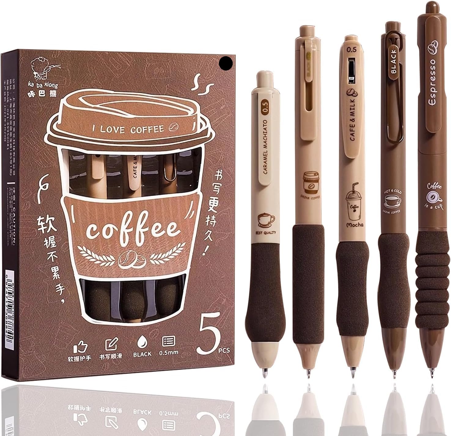 Shuttle Art Coffee Theme Ball Pen Set of 5 | Black Ink 0.5mm Fine Tip Smooth Writing Pens | Soft Grip Cute Aesthetic Pens for School Students Office College Journaling Notes Exams Daily Use & Gift-image-39