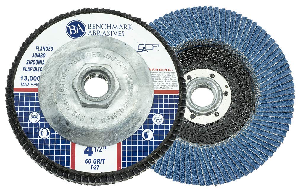 Benchmark Abrasives 4.5" x 5/8"-11 Premium High Density Jumbo Zirconia Type 27 Flap Discs 4 1/2 for Angle Grinder, Sanding Discs, Finishing - Grinding