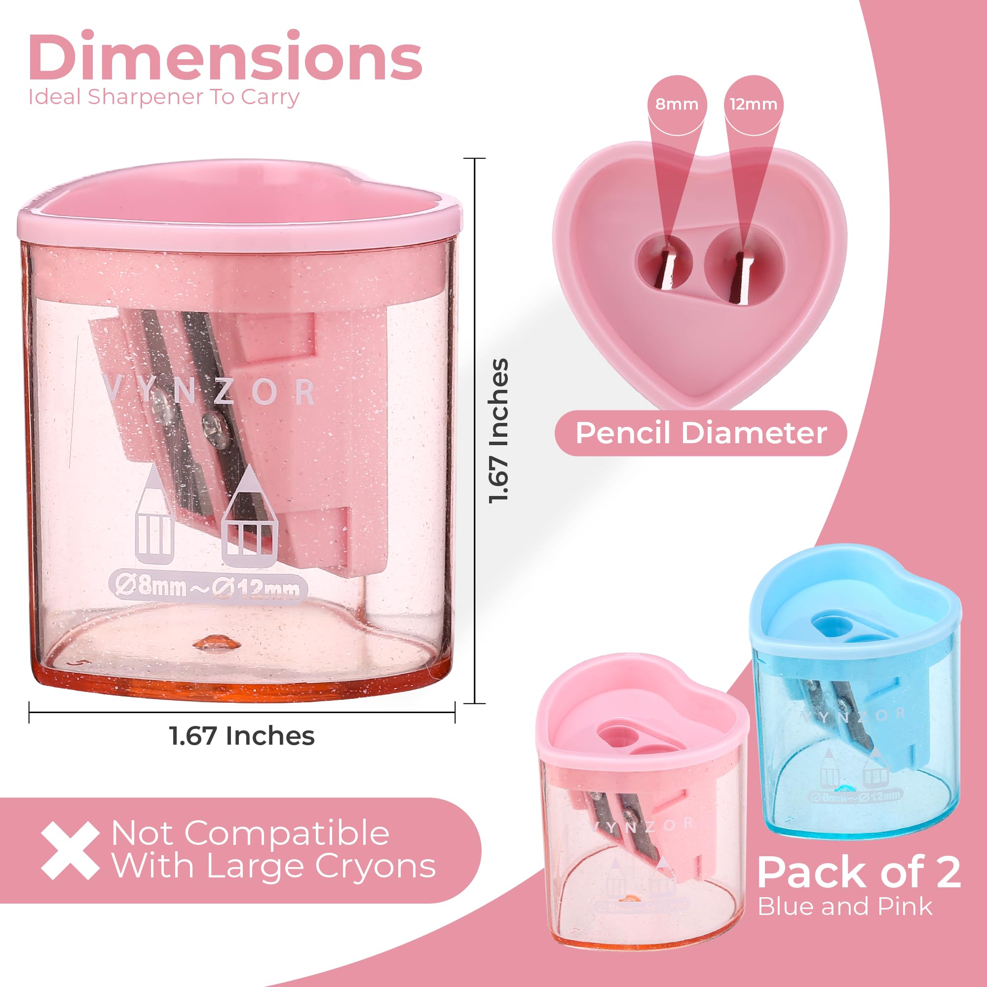 2 Pcs Pencil Sharpener with Container, Dual Holes (8mm, 12mm) Pencil sharpeners for Kids Adults,School, Home and Office - Image 2
