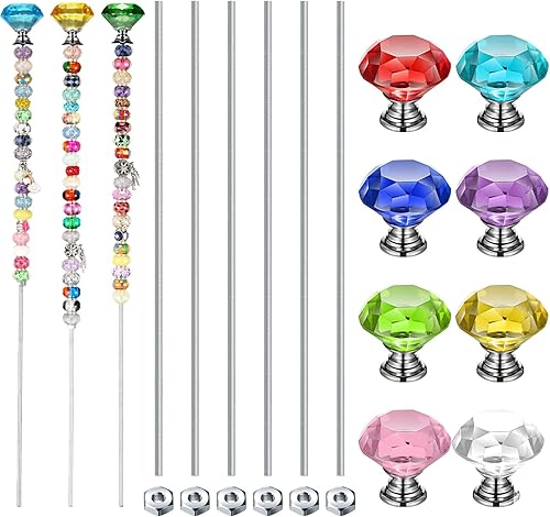 Pelopy Paquete de 8 varitas con cuentas para jardín de hadas, 8 varillas roscadas de 832 pulgadas y 12 pulgadas y 8 tuercas hexagonales y 8 tapas,