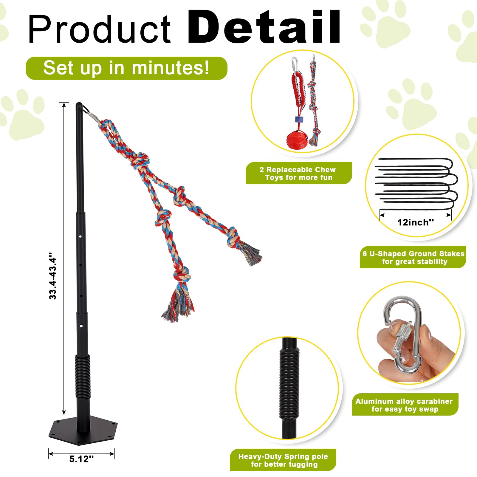 Outdoor Tug of War Hundespielzeug, Tether Interaktives Hundespielzeug Zerrspielzeug Schwerlast Hund Solo Play Übungsspielzeug für mittelgroße große Hunde, Höhenverstellbar, 2 Kauspielzeuge