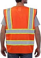 Vista 2 de Neopelta Chaleco de seguridad reflectante de malla naranja, chaleco de alta visibilidad con bolsillos y cremallera, cuello acolchado, chaleco