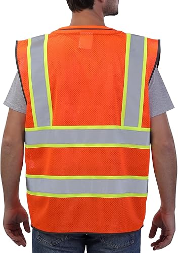 Miniatura 2 de Neopelta Chaleco de seguridad reflectante de malla naranja, chaleco de alta visibilidad con bolsillos y cremallera, cuello acolchado, chaleco de