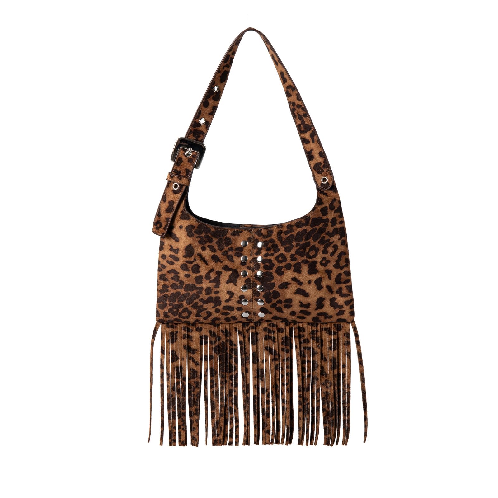 Sac à main rétro en daim avec pompons bohèmes et finitions modernes