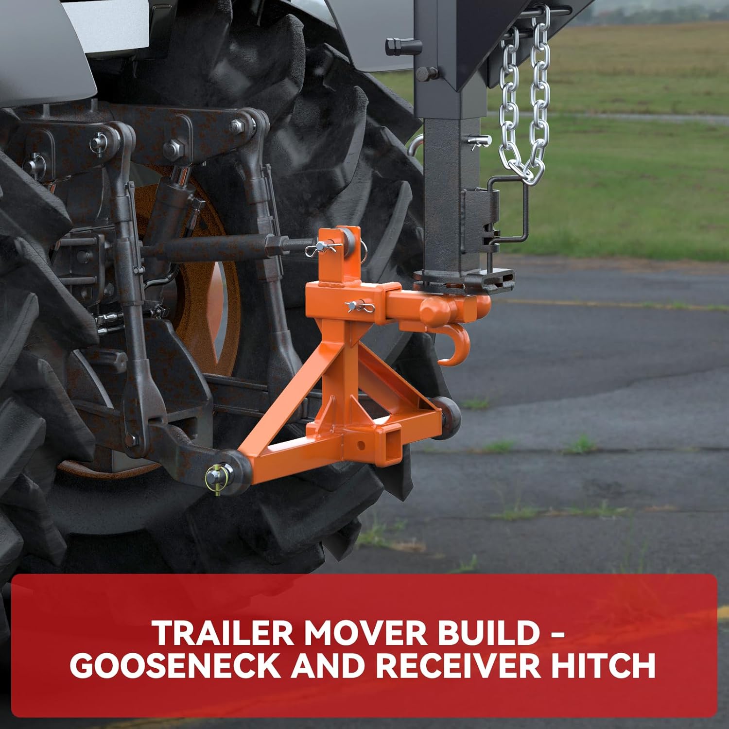 Orange 3 Point Hitch Receiver Dual 2” Receiver with Tri-Ball & Hook, Heavy-Duty 3 Point Quick Hitch Category 1, 3 Point Hitch Attachments Fit Gooseneck, 5th Wheel & Ball Hitch, Fit Category 1 Tractor