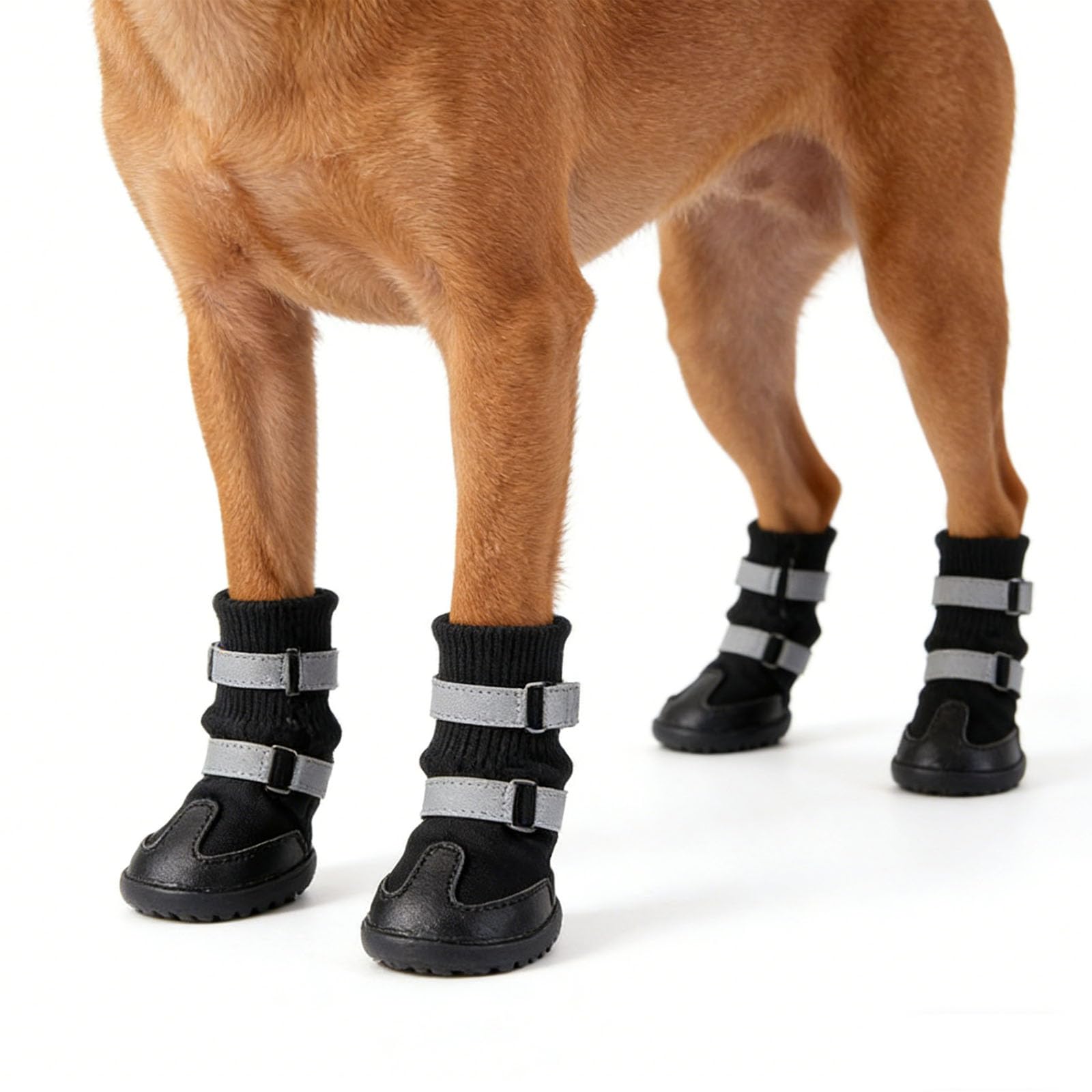 Lot De 4 Chaussures pour Chiens (Petits, Moyens Et Grands), Bottes De Protection Chaudes pour Animaux De Compagnie avec Sangle Réglable Et Réfléchissante,Noir,L