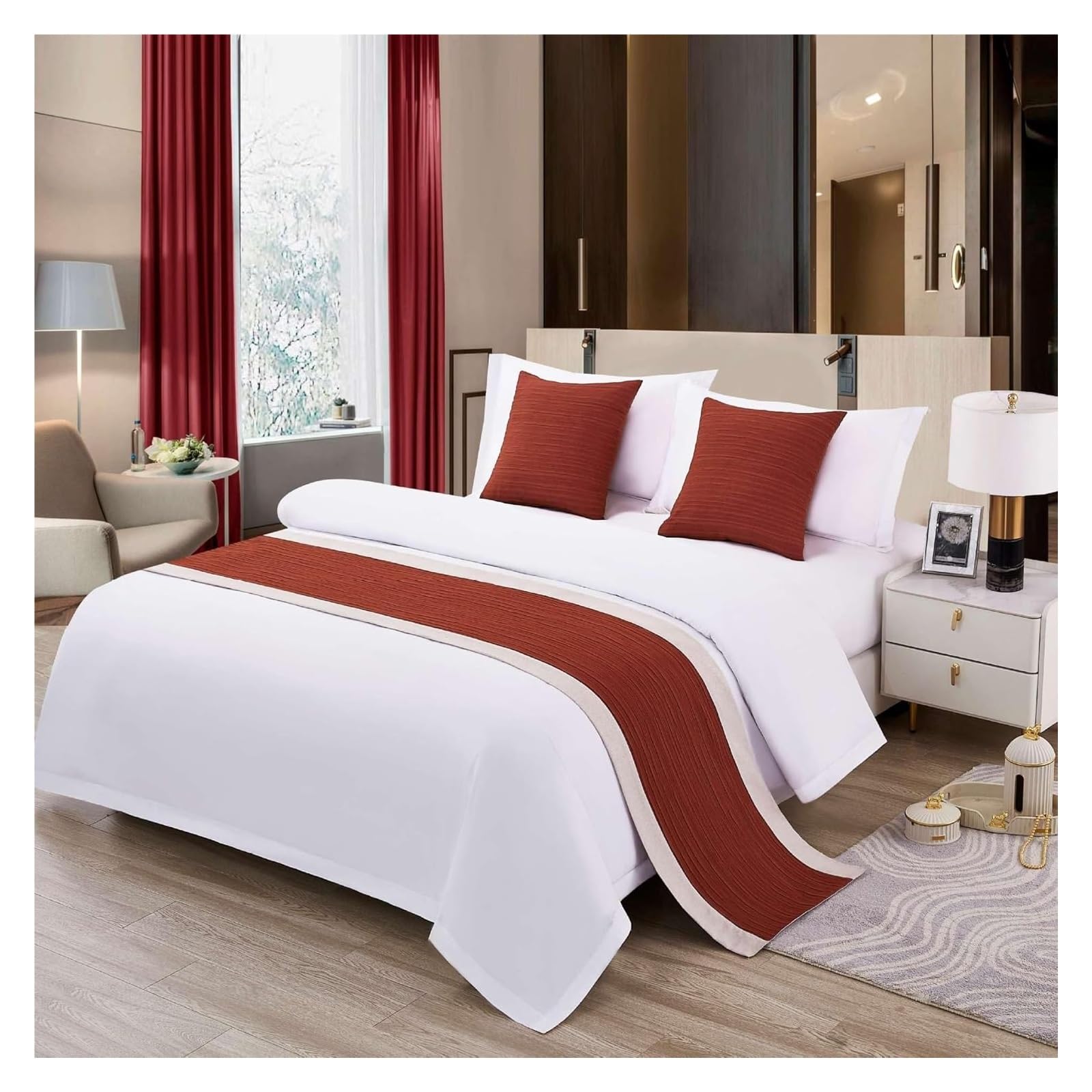 JFGCTYHXY Bed linen throws, Green Bed Runner For Full/Queen, Bedspread Protector Cotton/Linen Splicing Slipcover Scarf(Red,50 * 50cm(No core))