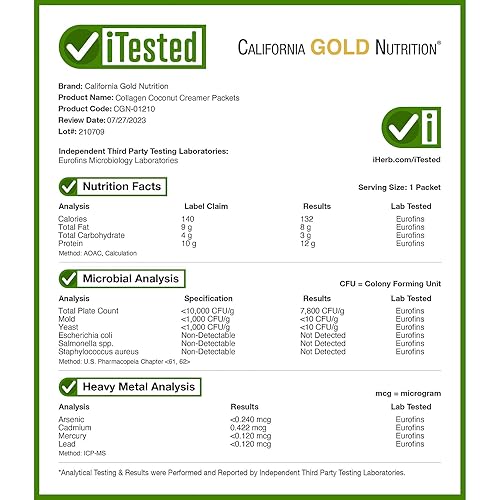 Miniatura 5 de California Gold Nutrition Crema de colágeno y coco, sin azúcar, 12 paquetes 0.85 oz (24 g) cada uno