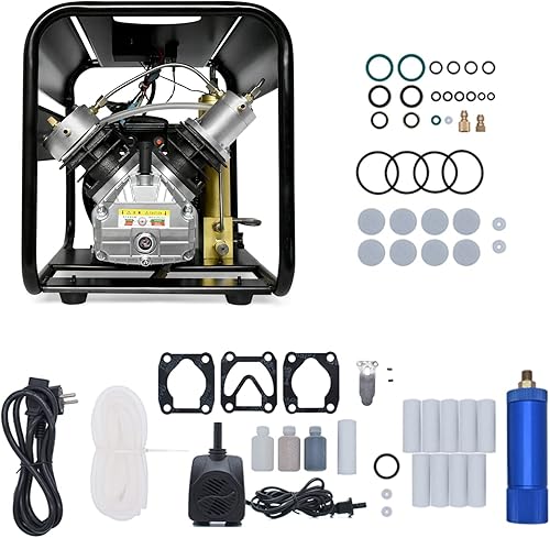 Miniatura 6 de TUXING Compresor de aire PCP de doble cilindro, compresor de aire de alta presión de 4500 psi, dos filtros de agua y aceite integrados, bomba de