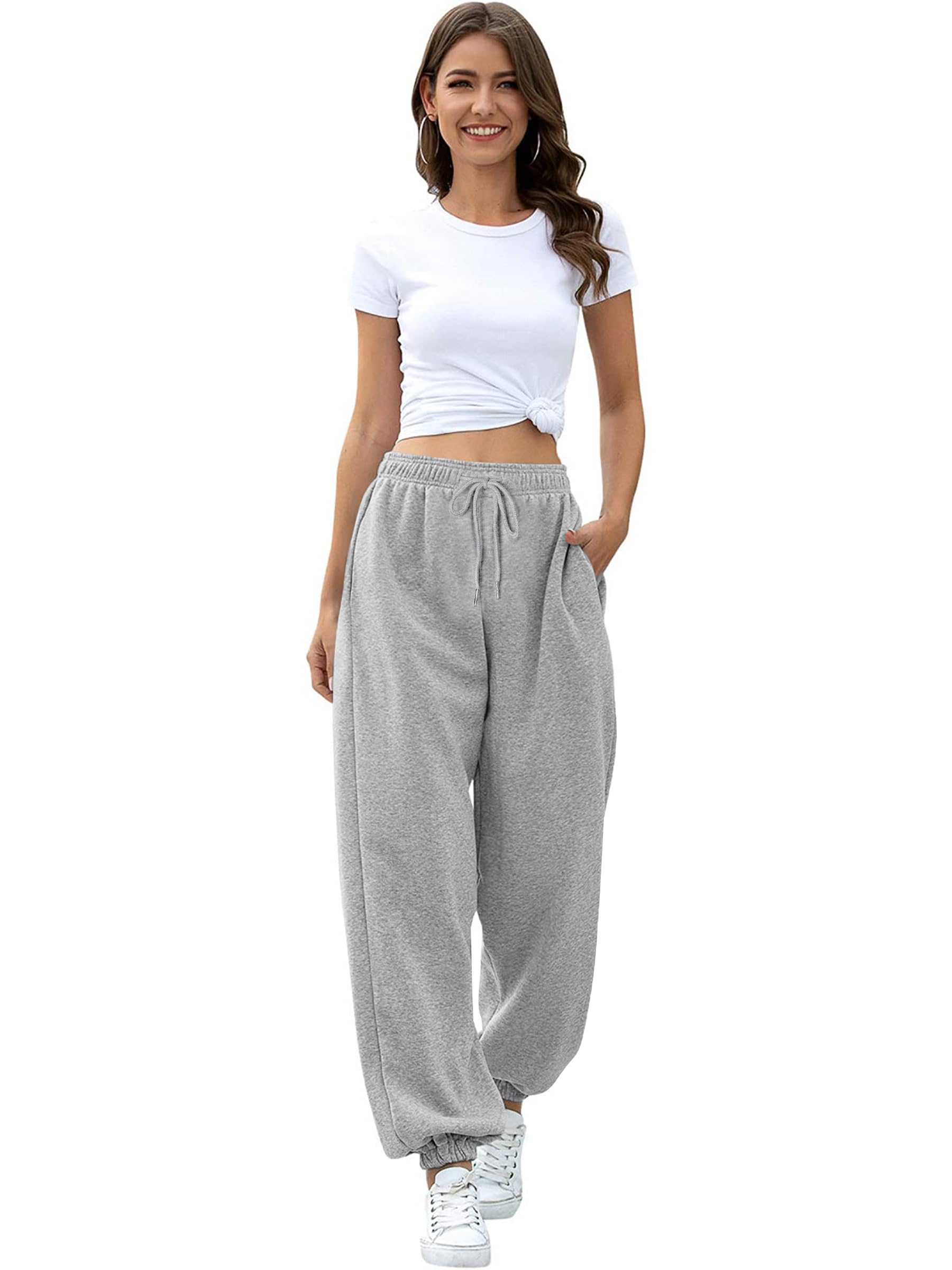 Missufe Pantalon de jogging pour femme - Pantalon de loisirs - Taille haute - Pantalon de sport - Pantalon de survêtement avec poches