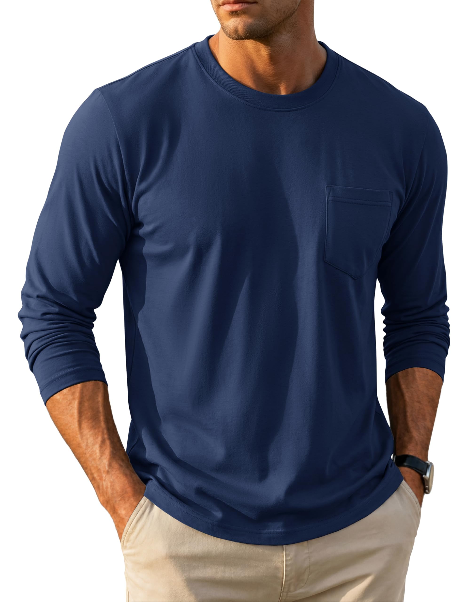 MAGCOMSEN Langarmshirt Herren Longsleeve Shirt Langarm Baumwolle Atmungsaktive Tshirt mit Tasche Freizeit Basic Rundhals