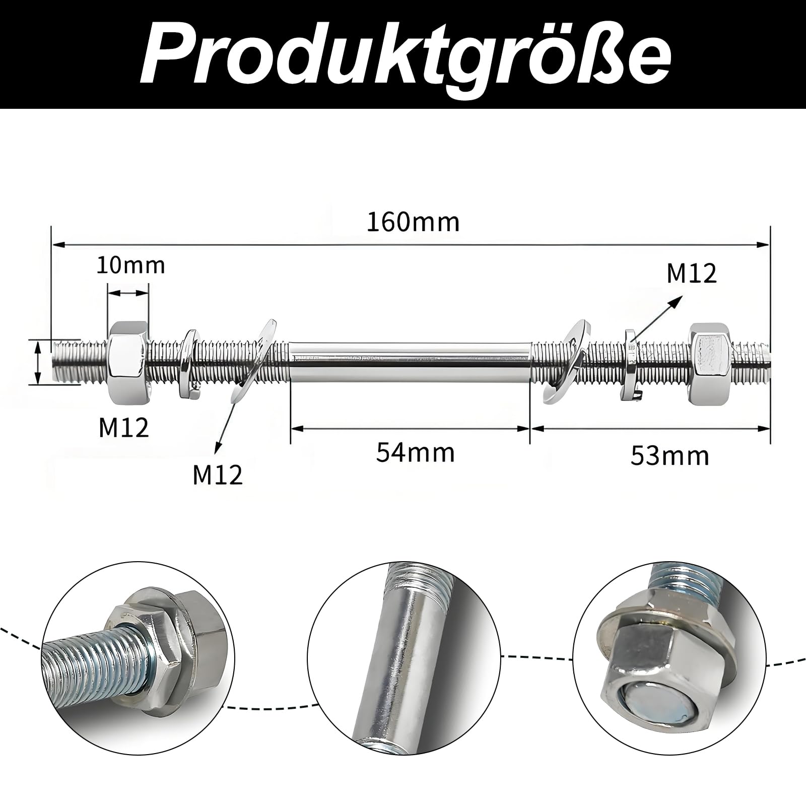 Axe pour roue de brouette 16 mm, jeu d'essieux en acier galvanisé, axe de brouette pour transport de matériaux, axe de roue 155 mm pour brouette et chariot