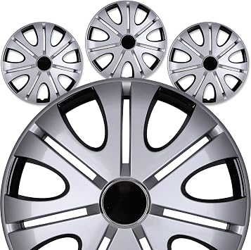 14" Premium Universal Wheel Rim Covers Set of 4, Silver&Black Lacquer Hubcaps, ABS&PC Material Hub Protection Accessory,Snap-on Replacement Caps for Car,Pickup Truck,SUV