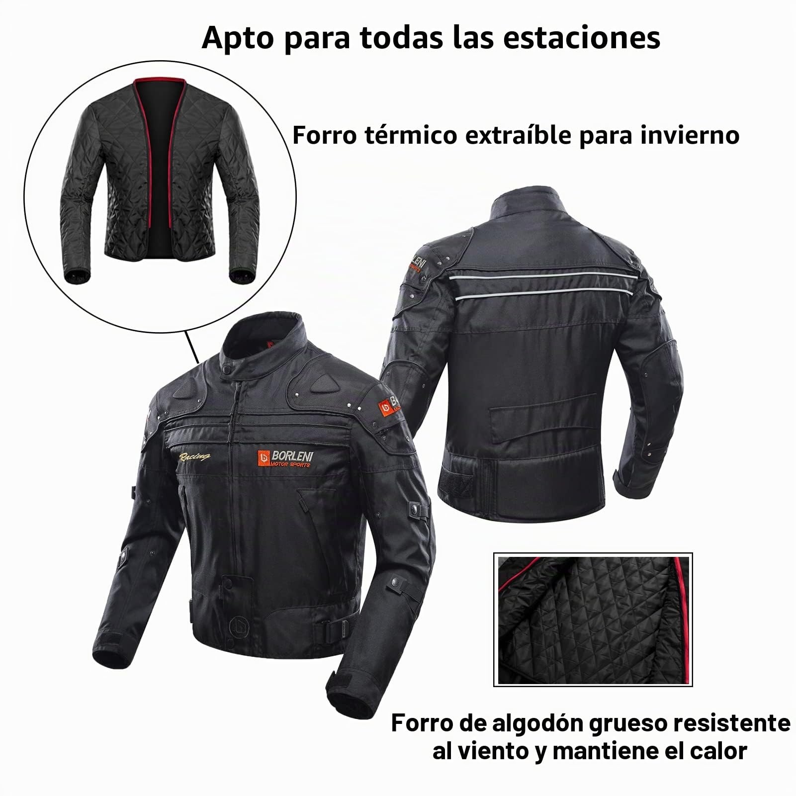 BORLENI Chaqueta de moto a prueba de viento motocicleta armadura de equipo de protección otoño invierno verano para hombre de toda estaciòn
