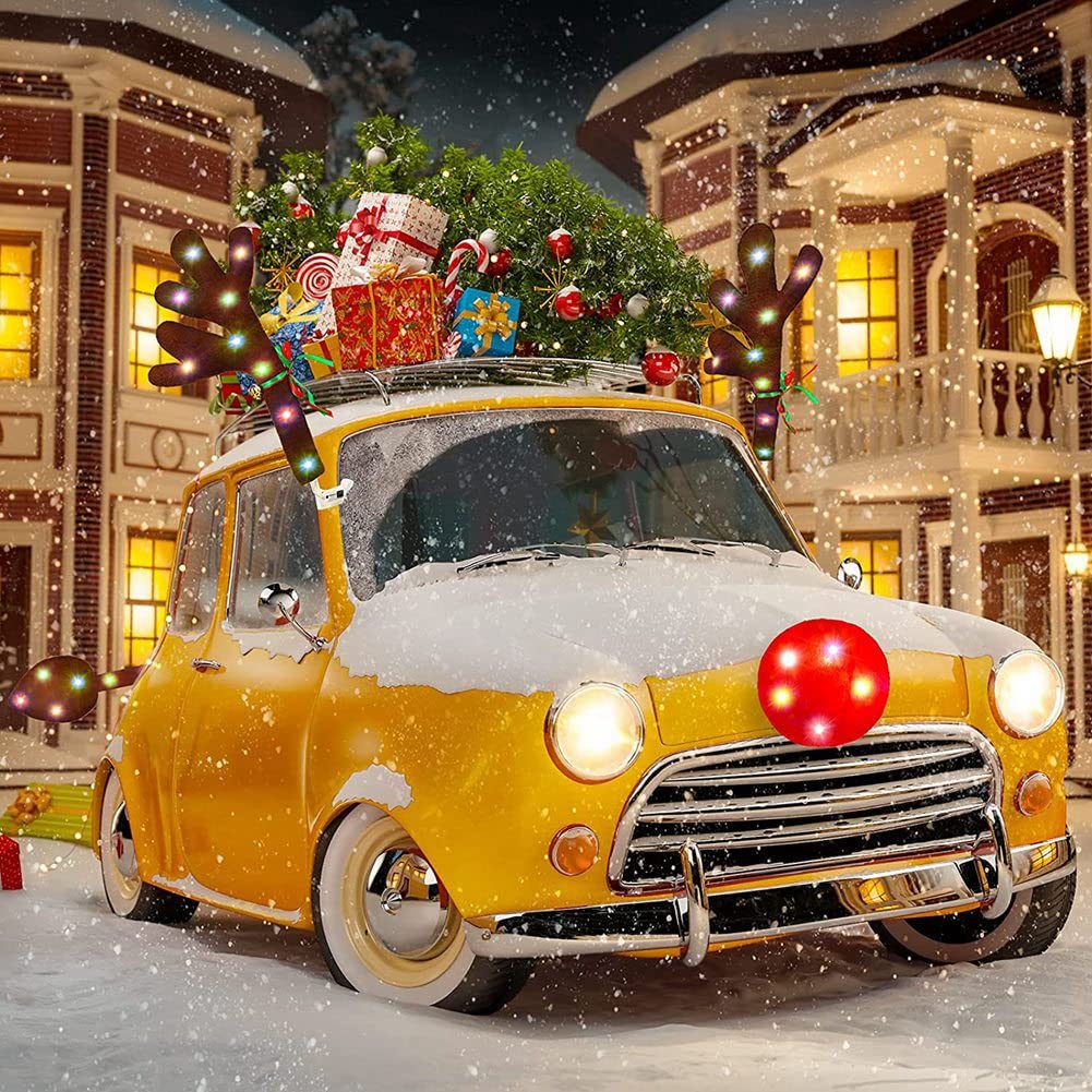 Kit de Cornes avec Lumières LED pour Voiture - Décorations de Noël, Nez et Astas