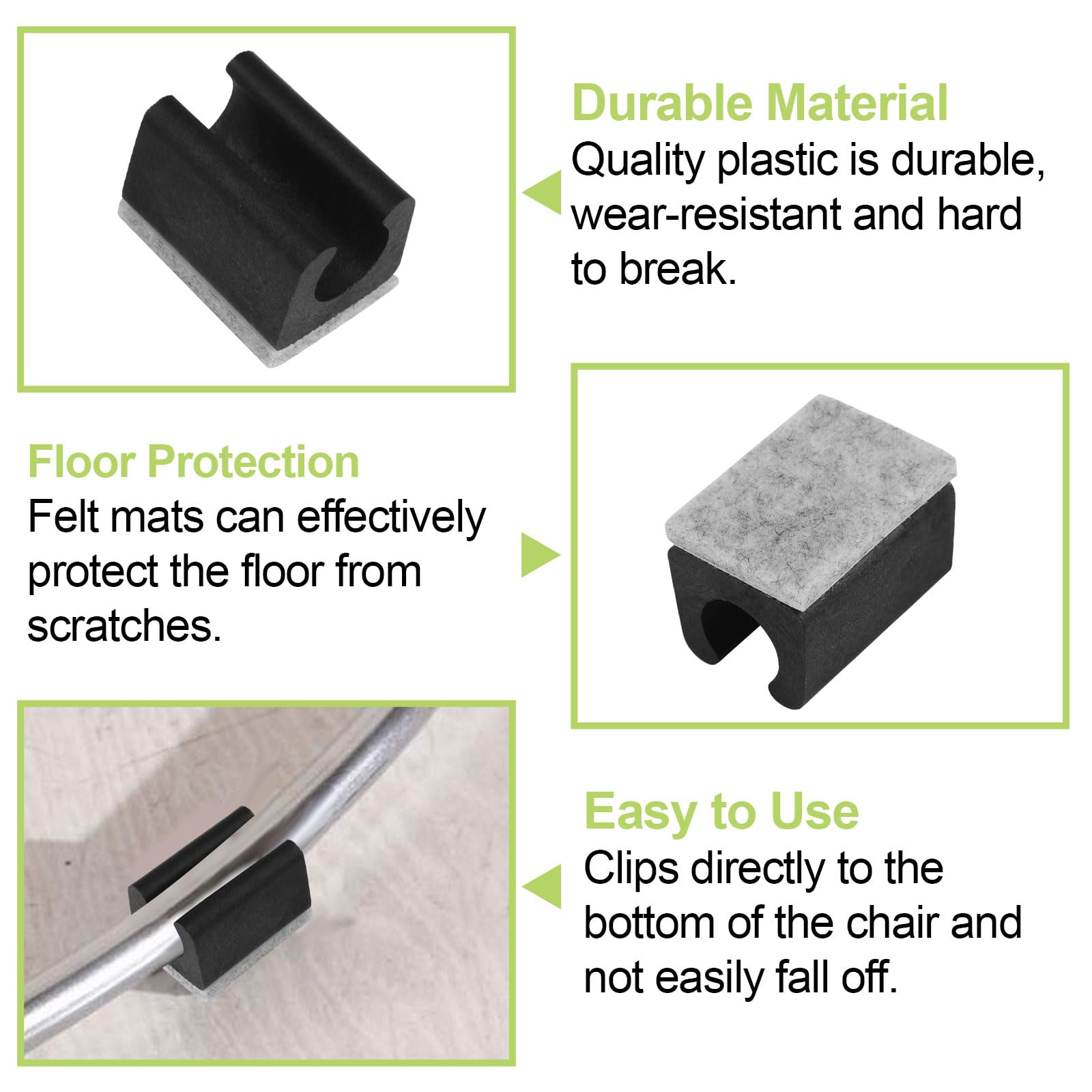 Almohadillas para silla, 160 unidades de 11-12 mm protectores de suelo de plástico con tubo de fieltro en forma de U antideslizante para patas de base redonda