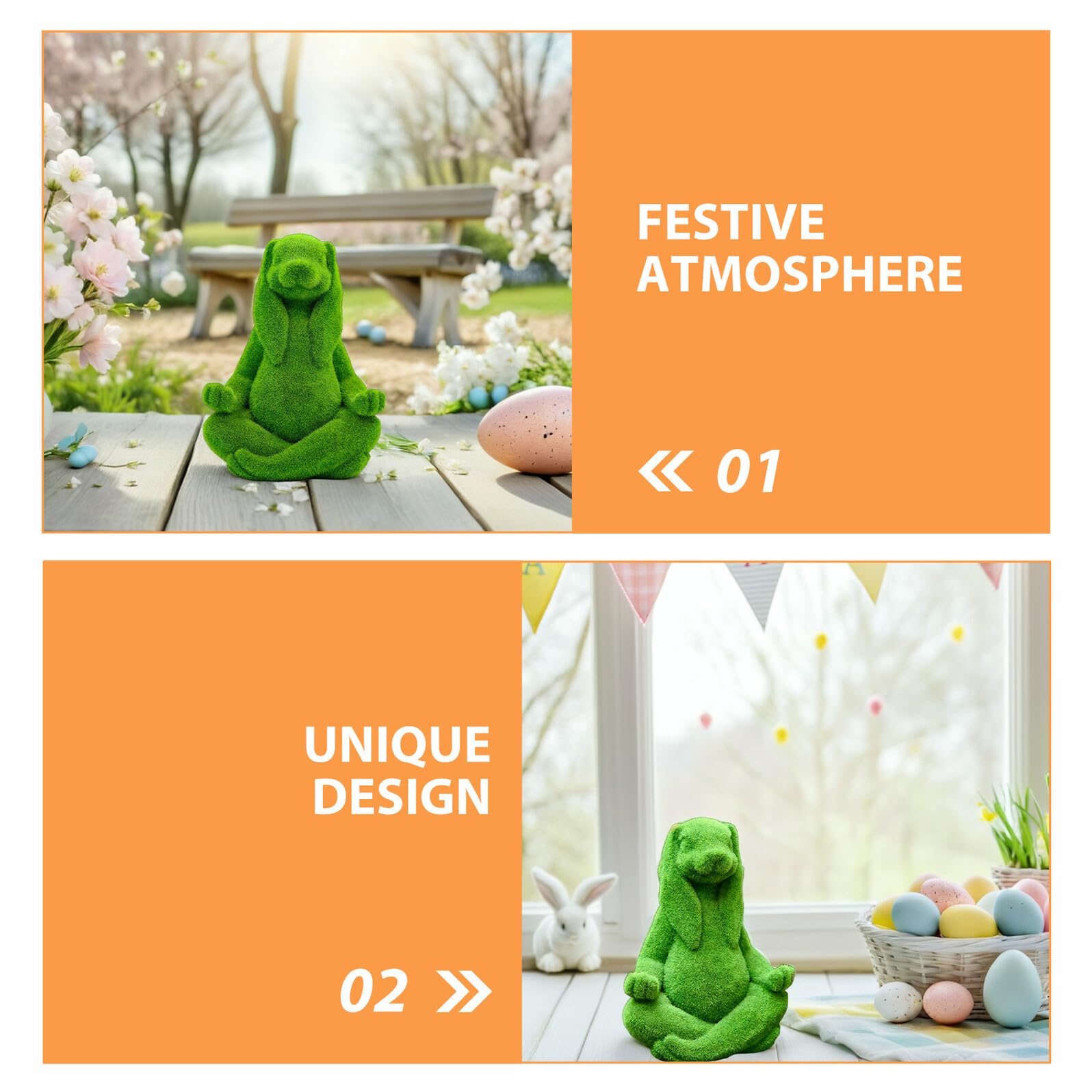 YARNOW Figurine de Lapin Méditant Floquée Verte en Résine, Décoration de Table Zen pour Intérieur et Jardin, Statue Lapin Assis, Ornement de Pâques, Accessoire Décoratif Printemps