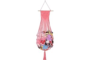 Stuffed Animal Hammock Wall Hanging Storage Net for Plush Toys Nursery Decor (Pink)