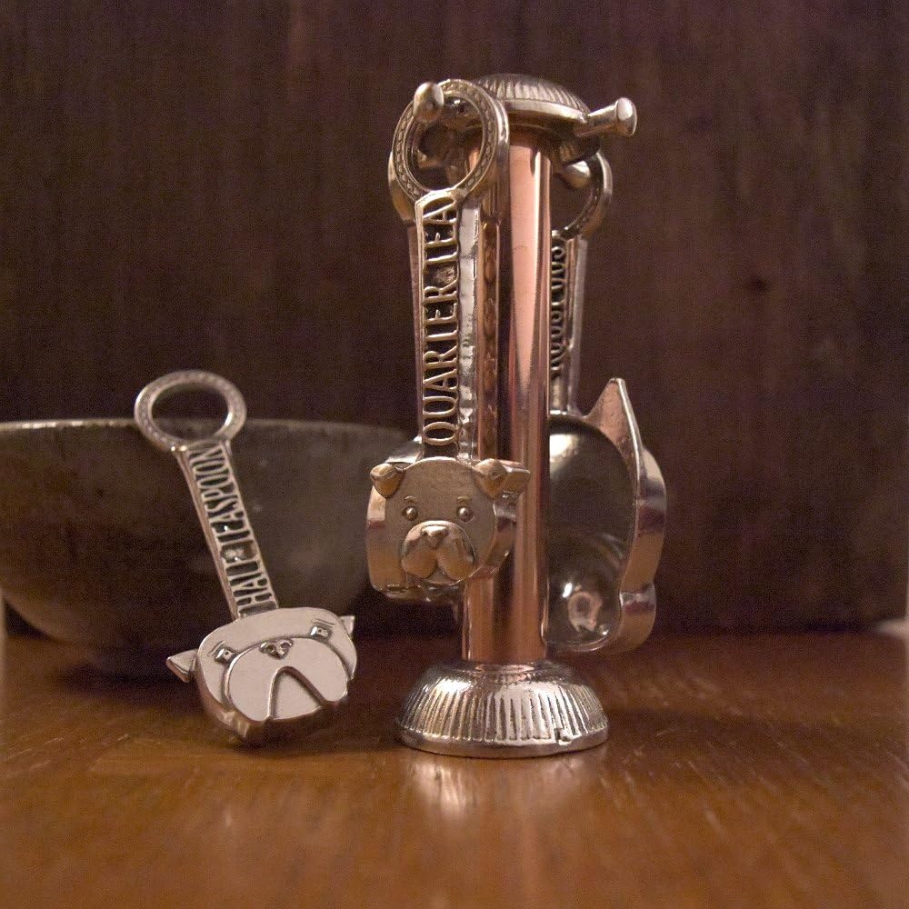 Good Dog American Handmade 5-Piece Pewter Measuring Spoon Set with Stand by Roosfoos