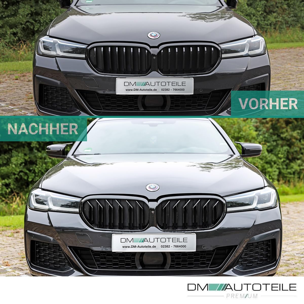 DM Autoteile Sport Doppelsteg Kühlergrill schwarz kompatibel für BMW 5er G30 G31 LCI Facelift mit Frontkamera