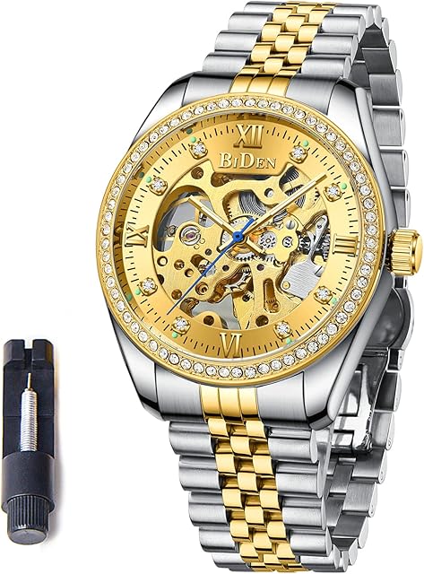 HANPOSH Mens Watches Automatic Watch for Men Stainless Steel Mechanical Watch Waterproof Diamond Dial Self-Winding Wristwatch for Men