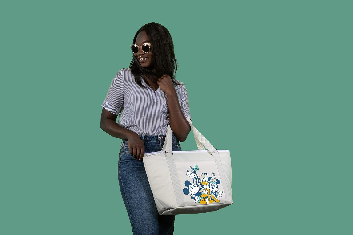 PICNIC TIME Disney Mickey Fab 5 Topanga Tote Cooler Bag, Insulated Soft Cooler Tote for Picnic Beach Grocery Tailgating, 24 Can Capacity, Leak Resistant Liner, Extra Large Reusable Cooler Bag (Sand)