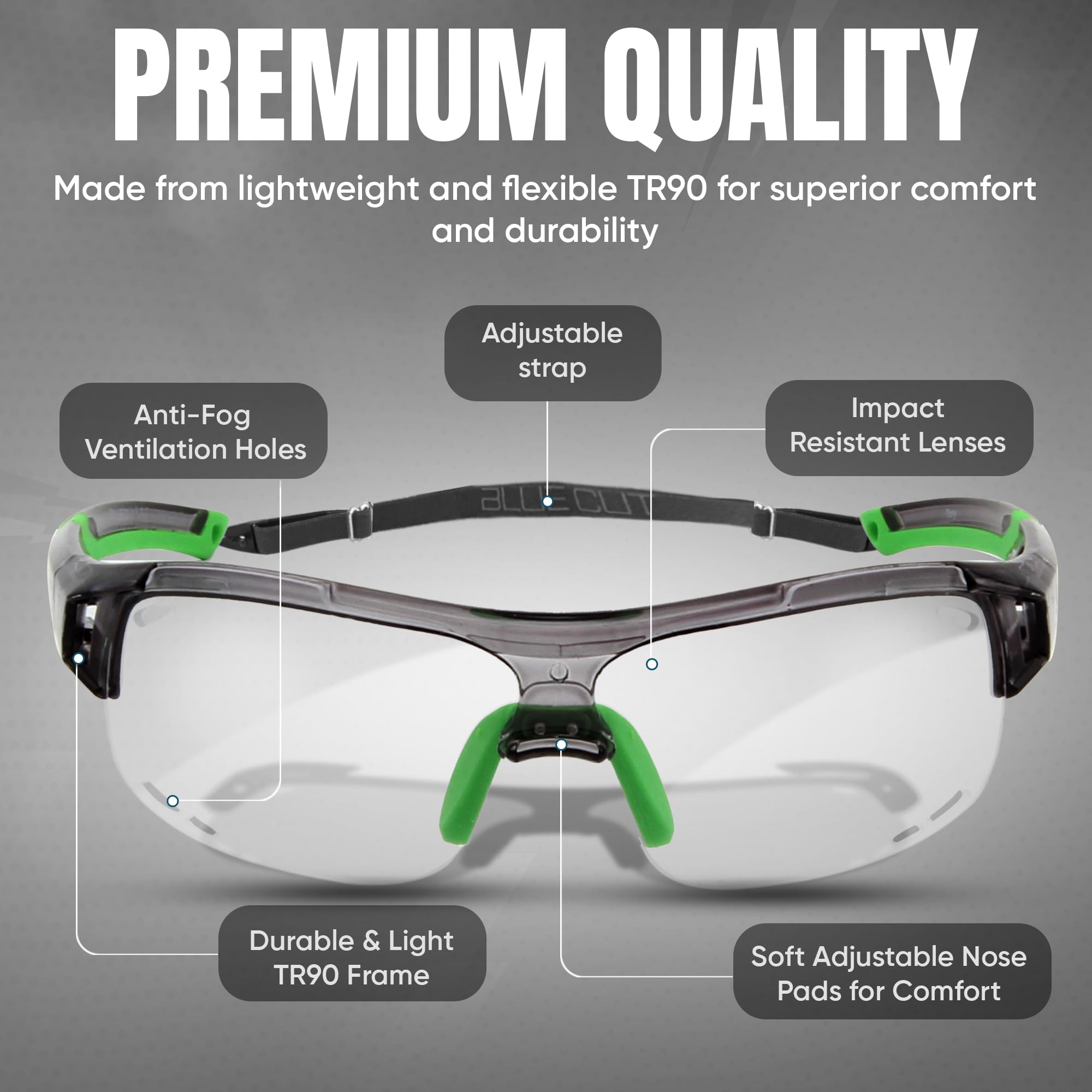 BLUE CUT Sportschutzbrille, Anti-Beschlag-Gläser, Sicherheitsbrille für Basketball, Pickleball und alle Outdoor-Sportarten