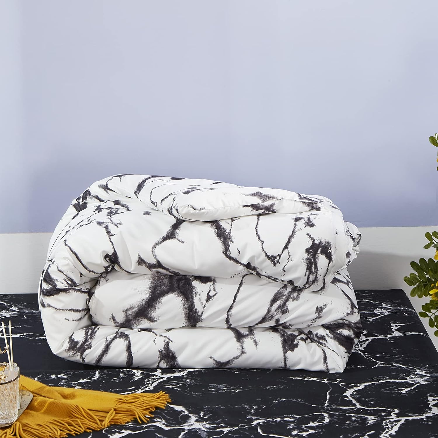 Top Rated karever White Marble Comforter Set Queen White Marble Bedding Set Marble Pattern Printed on White Bedding Blanket Set Soft Lightweight Durable White Marble Blanket(1 Comforter 2 Pillowcase)