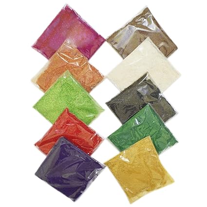 PRANSUNITA Wooden Saw Dust Rangoli Color with Shining Crystals, Used for Festival Floor Rangoli Making, Home Decor and Special Occassions, DIY Craft Etc. Pack of 400 GMS