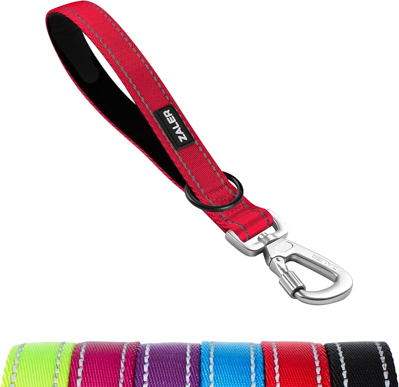 Guia curta para cães ZALER em nylon refletivo com alça acolchoada e mosquetão com trava, Vermelha, 30,48 cm