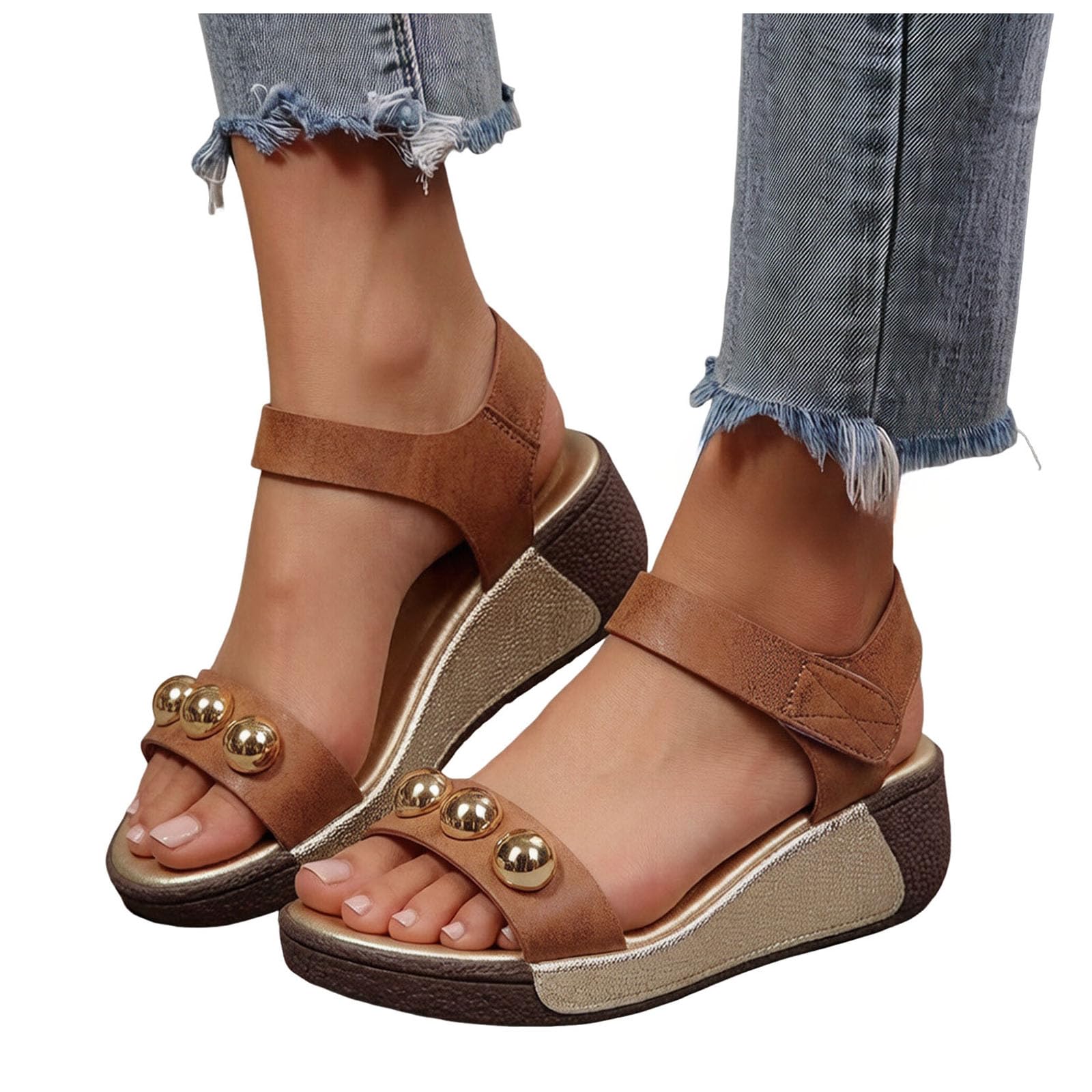 Sandały damskie Sandały Damskie Wygodne Sandały Damskie Letnie Grube Kliny Gruba Podeszwa Styl Casual Retro Minimalistyczny Antypoślizgowy Amortyzacja Wytrzymała Wszechstronna Stylowa Młodzież