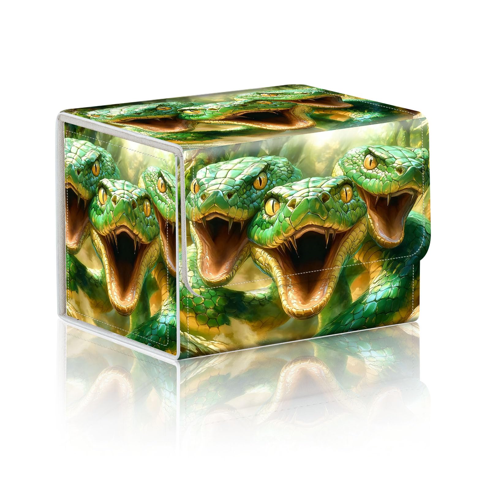 DISUOFEART Trading Card Storage Box, Holds 100+ for MTG Cards, Premium PU Leather with Magnetic Closure, Three-Headed Snake Roaring Durable Deck Box for Magic the Gathering, Trading Card Games