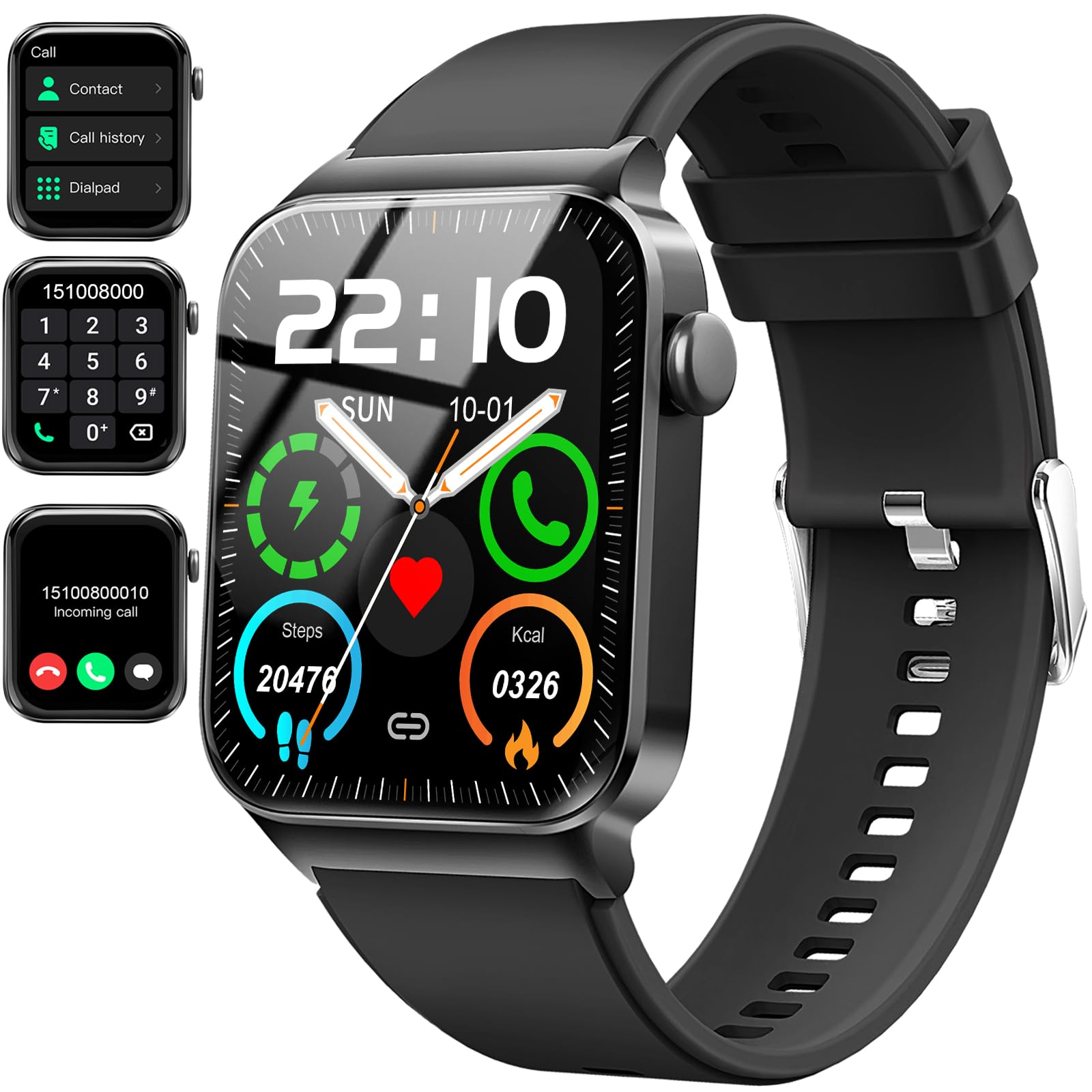 Smartwatch Uomo Donna, 1.85" HD Orologio Bluetooth Effettua/Risposta Chiamate, 110+ Sportive Smart Watch Cardiofrequenzimetro/Contapassi/SpO2/Sonno, Impermeabile IP68 Fitness Tracker per Android iOS
