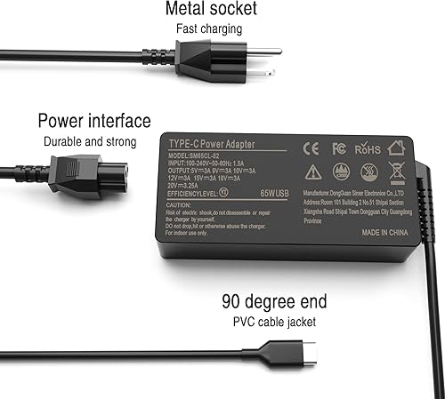 Miniatura 5 de Cargador universal Chromebook para HP 65 W 45 W USB C cargador de repuesto para Lenovo chromebookThinkPad T480 T80S T490 T490SYoga, Dell, Asus,