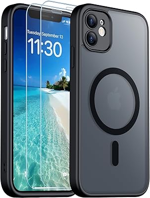 SPIDERCASE Designed for iPhone 11 Phone Case, Magnetic Translucent with 2PCS Tempered Glass Screen Protector Anti-Fingerprint Phone Case for iPhone 11 6.1'',Black