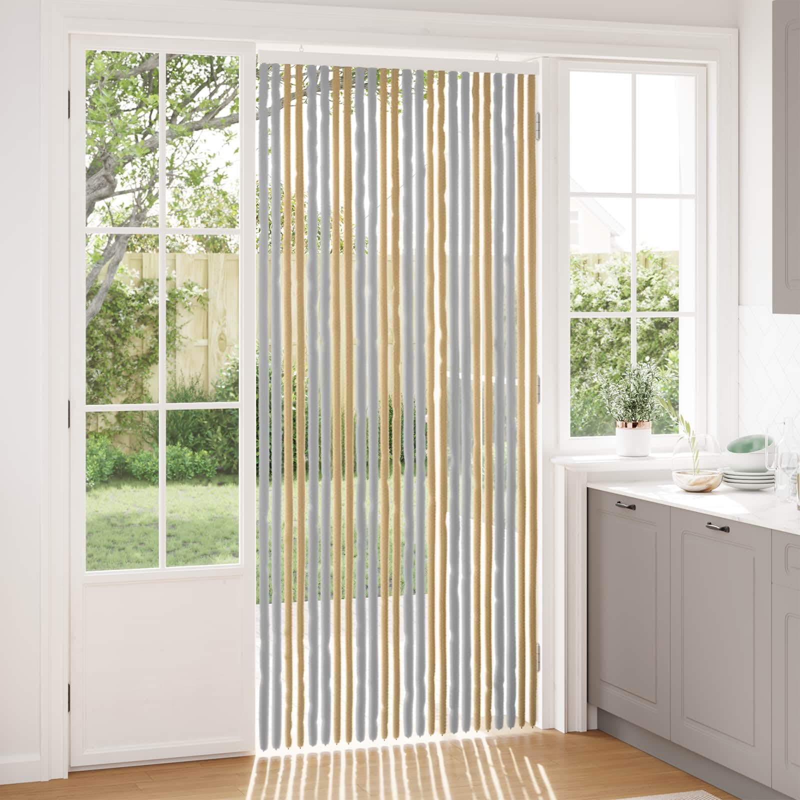 Rideau anti-insectes chenille gris beige 100 x 230 cm