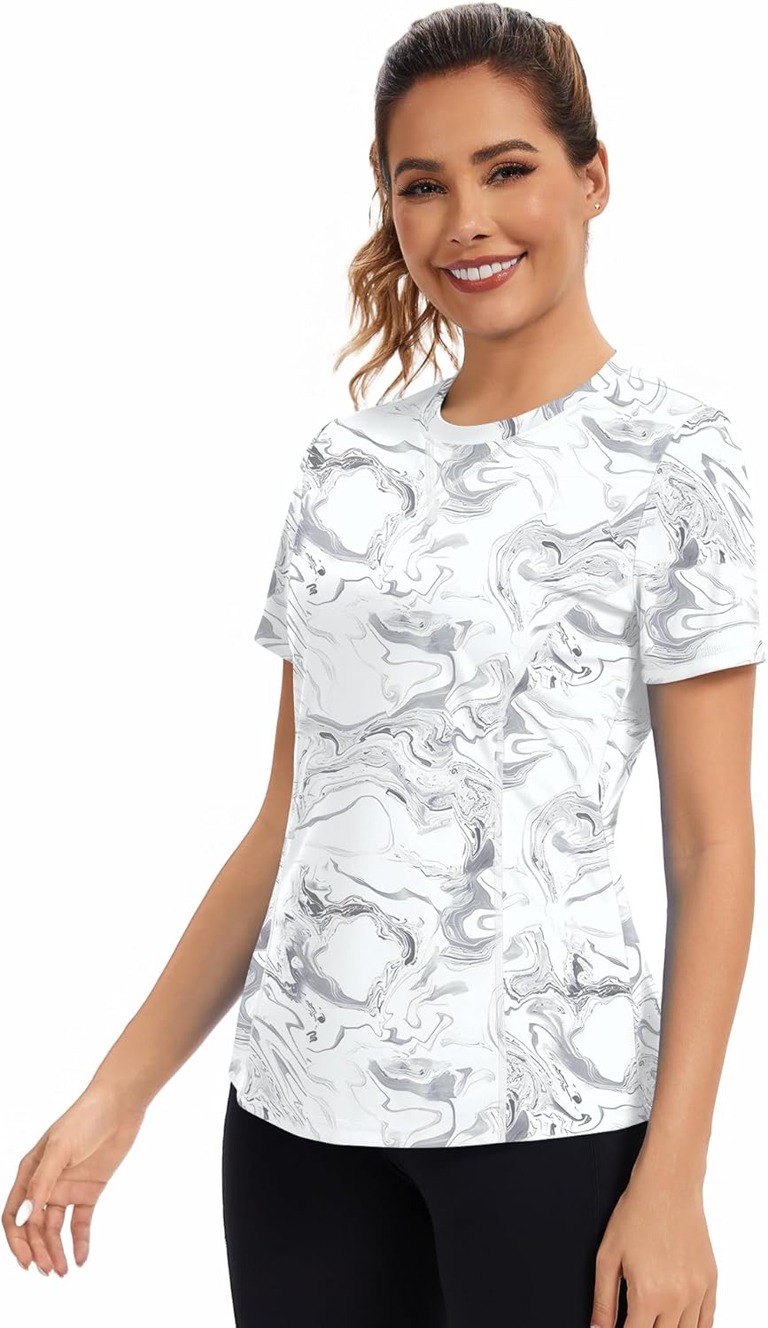 AVOOGUE Women's Short Sleeve Workout Tops Quick Dry Athletic UPF50+ Sun Protection Shirts Gym Hiking Running Yoga Clothes - Image 3