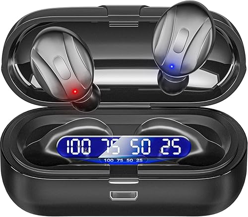 Auriculares intrauditivos con estuche de carga, control táctil, auriculares impermeables con pantalla LED micrófono incorporado para deportes,